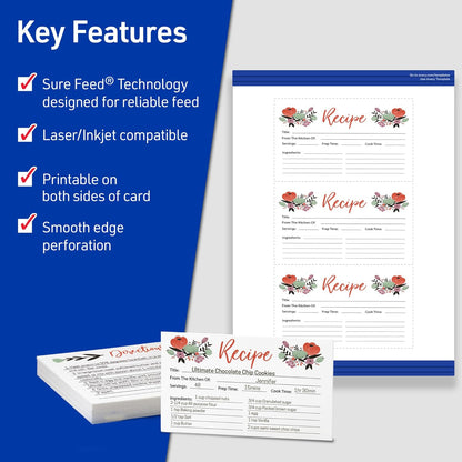 Avery Printable Index Cards, Sure Feed Technology, 3" x 5", Matte White, Laser & Inkjet Compatible, 150 Blank Cards Total, Great for Product Branding, Marketing, and More (5388)