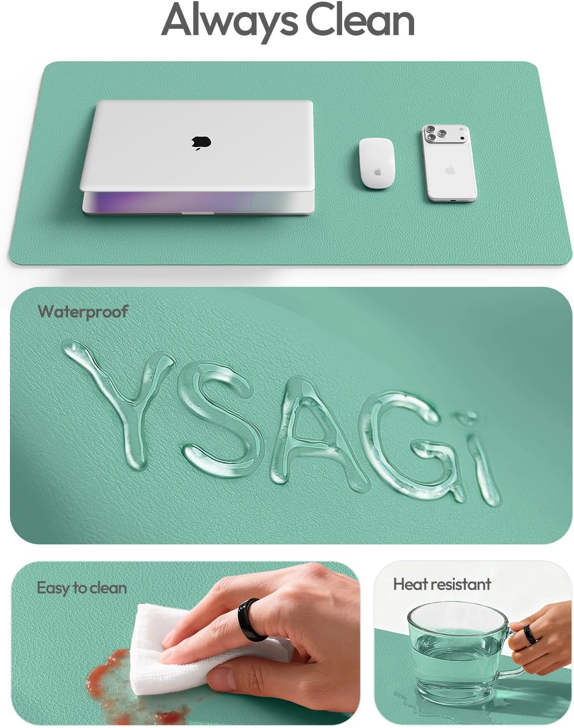 YSAGi Leather Office Desk Pad Protector, Large Mouse Pad, Non-Slip, PU Leather, Laptop Desk Blotter, Waterproof Writing Pad for Office and Home, Black, 23.6" x 13.8" - Colors A