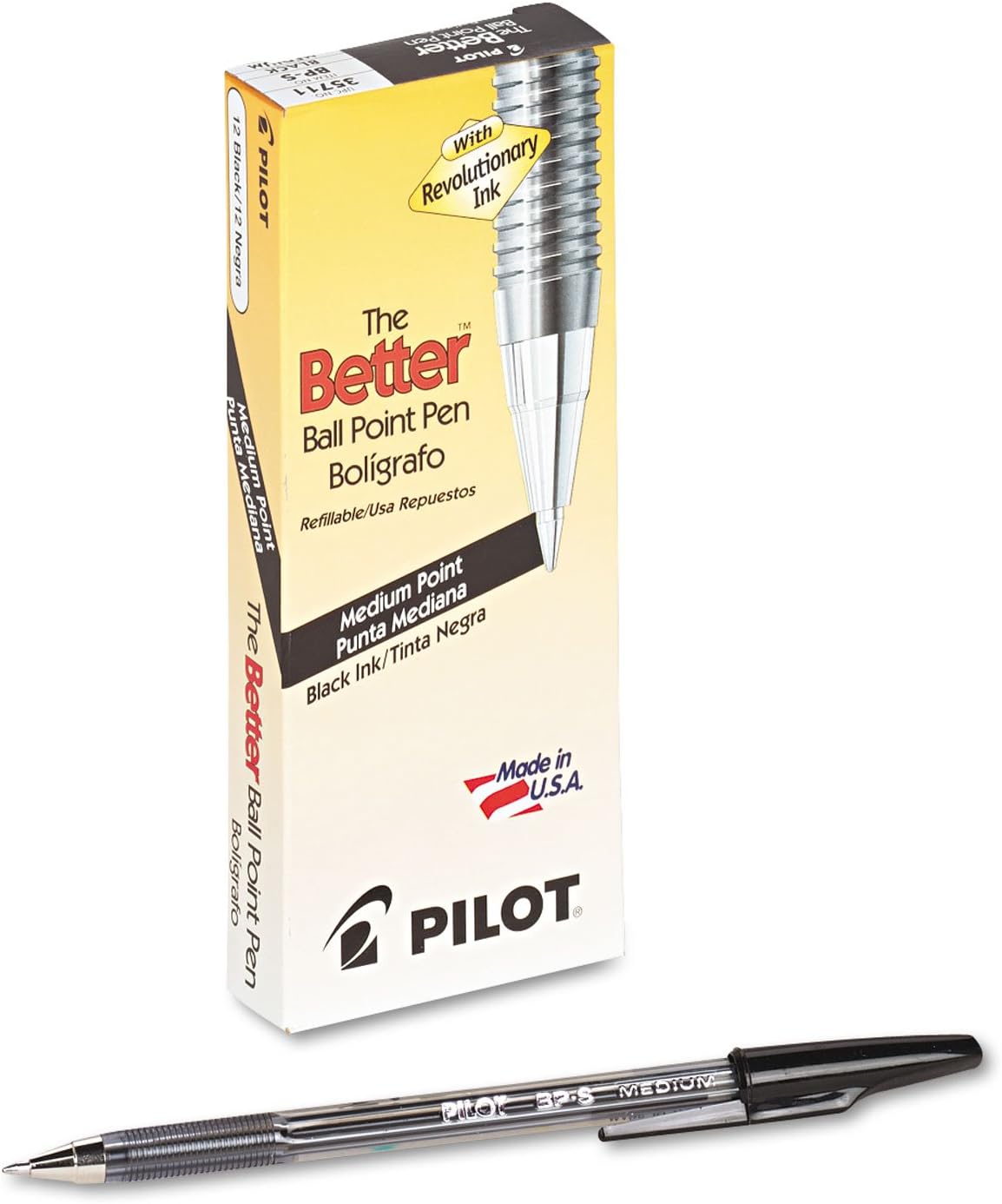 PILOT The Better Ball Point Pen Refillable Ballpoint Stick Pens, Medium Point, Blue Ink, 12-Pack (36711)