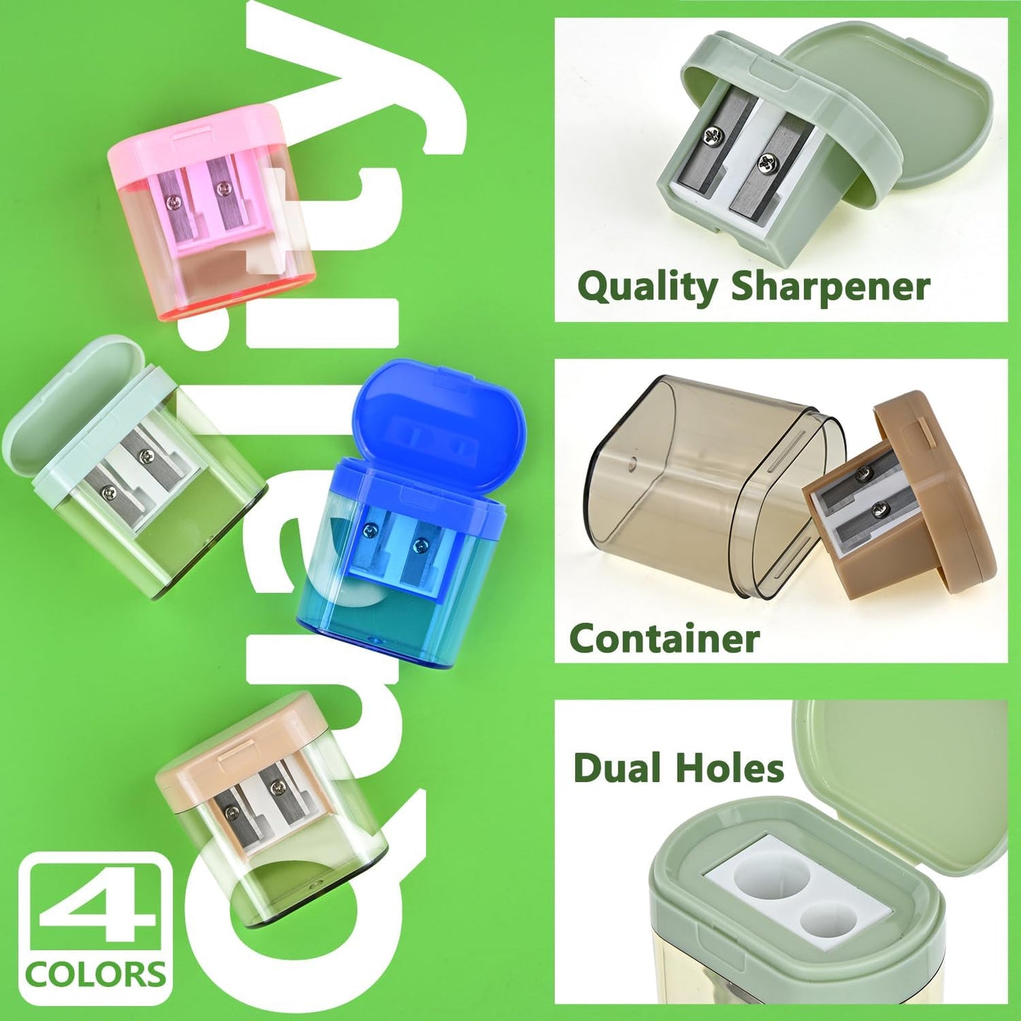 Colored Manual Pencil Sharpeners in Bulk, BOPART 24pcs Small Handheld Pencil Sharpener Dual Holes with Lid for Kids Adults at Classroom School Office Home (24Pcs Sharpeners - D)