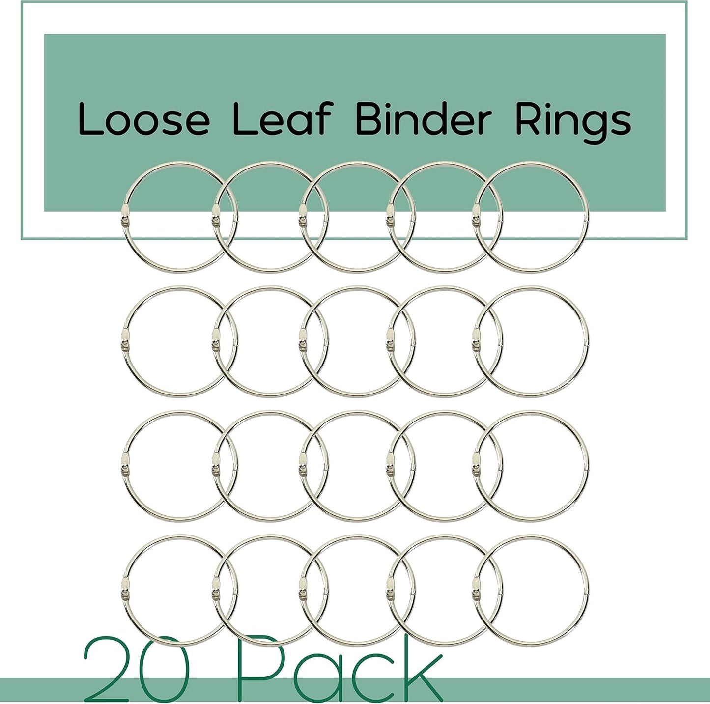 Mr. Pen- Loose Leaf Binder Book Rings, 5 Assorted Sizes (0.6", 1", 1.2", 1.5",2"), 36 Pack, Metal Binder Rings for Index Cards, Keychains, School, Home, Office, Silver