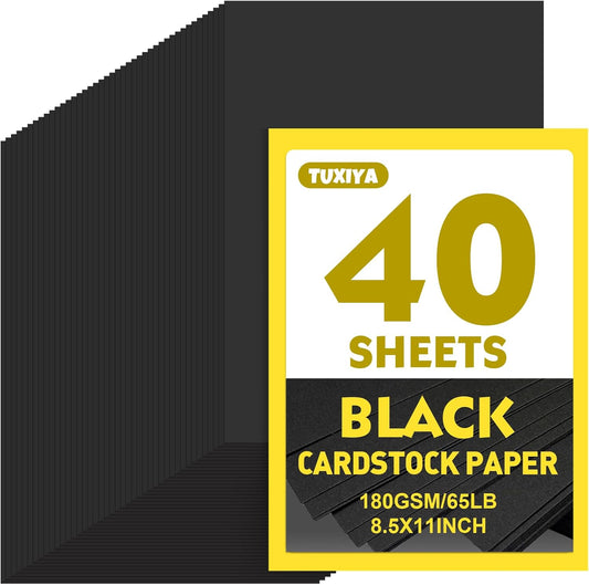 TUXIYA Black Cardstock 8.5 x 11 Inches, 180 GSM/65 LB Heavyweight Black Construction Paper, 40 Sheets Printer Paper for Invitations, DIY Cards, Arts, Crafts, Watercolor Projects
