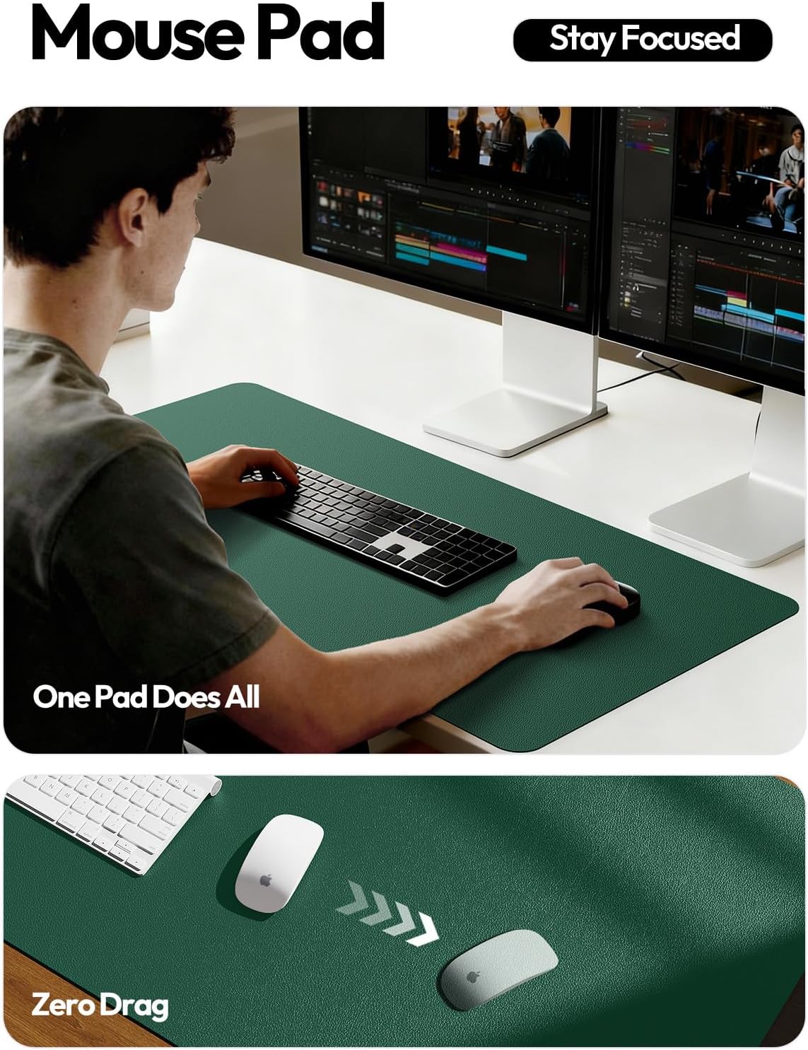 YSAGi Leather Office Desk Pad Protector, Large Mouse Pad, Non-Slip, PU Leather, Laptop Desk Blotter, Waterproof Writing Pad for Office and Home, Black, 23.6" x 13.8" - Colors B