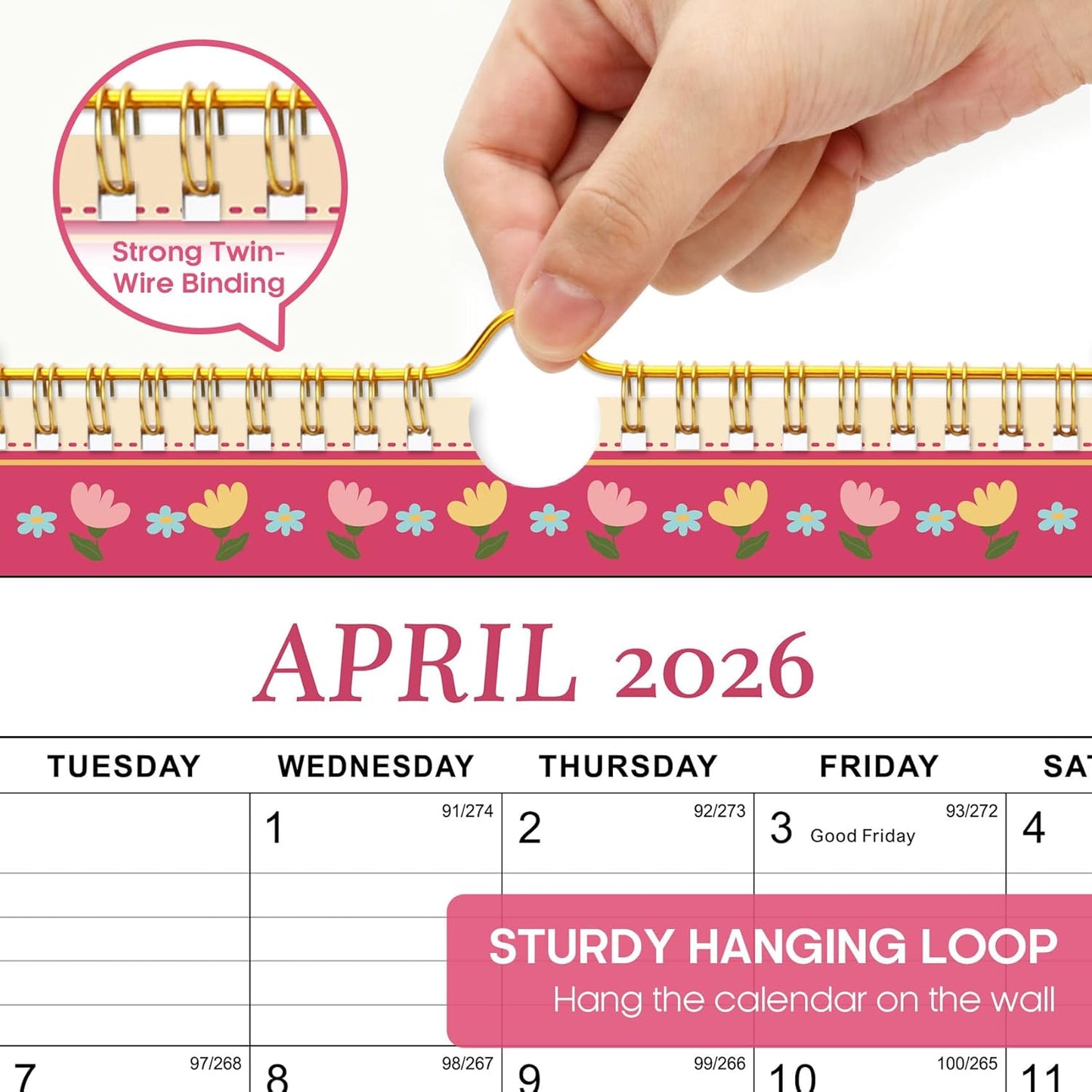 Calendar 2026-2027, Monthly Wall Calendar Runs Until June 2027, 11.5" x 14.8", Spiral Binding Hanging Wall Calendar, Perfect for Home or Office,Floral