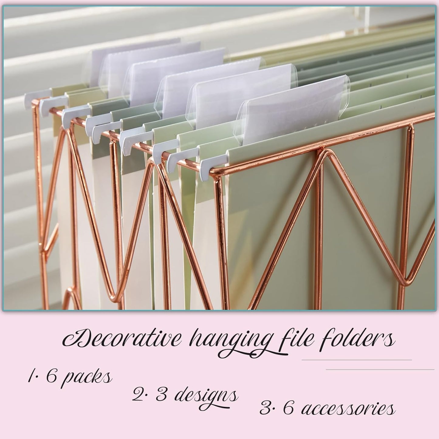 6 Pack Hanging Folder File Cabinet Organizer Letter Size 1/5 Cut Adjustable Label Decoration Home Office School Classroom, Green