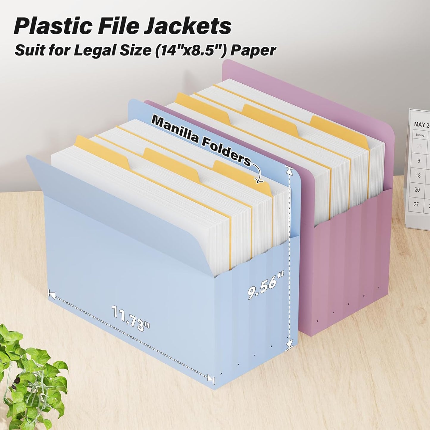 Ansook Poly Legal Size 5.25" Expansion File Pockets,6 Pack Pastel Large Capacity File Pockets Folders,Heavy Duty File Pocket for Cabinet,with Straight-Cut Tab,hold 8.5" x 11" documents & Manila Folder