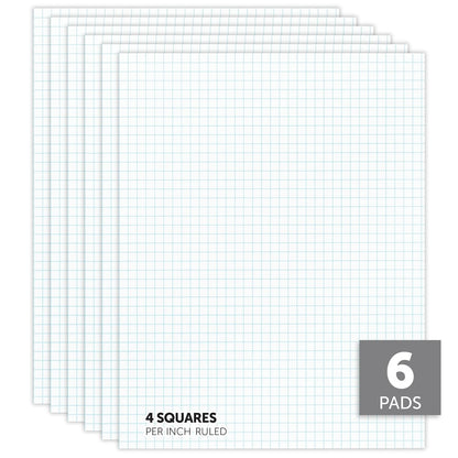 Office Depot Quadrille Pads, 4 x 4 Squares/Inch, 25 Sheets, White, Pack Of 6, 99476