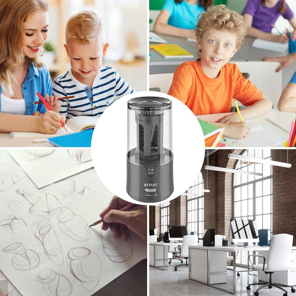AFMAT Electric Pencil Sharpener, Auto Stop, Super Sharp & Fast, Electric Pencil Sharpener Plug in for 6-12mm No.2/Colored Pencils/Office/Home PS94