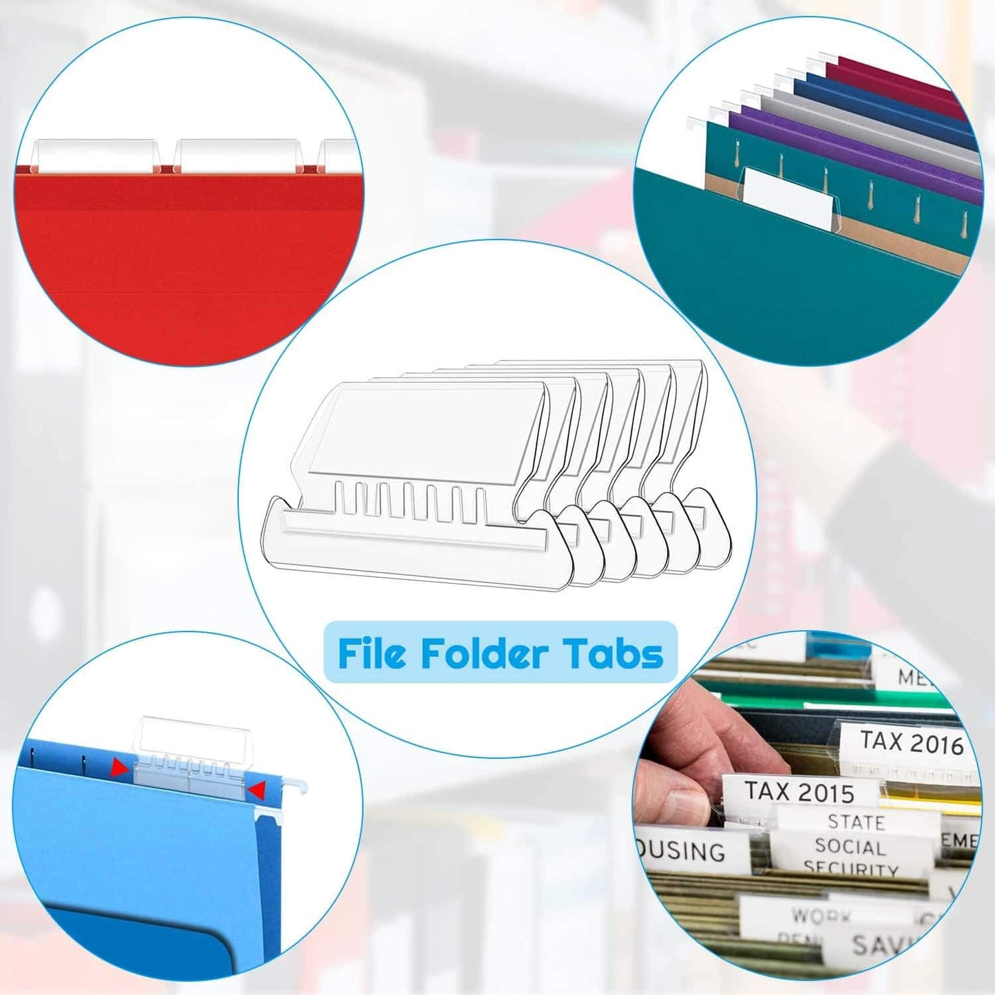 File Folder Tabs, Paxcoo 50 Sets Hanging File Folder Tabs and Inserts, Plastic Tabs for Hanging Folders, Multicolor