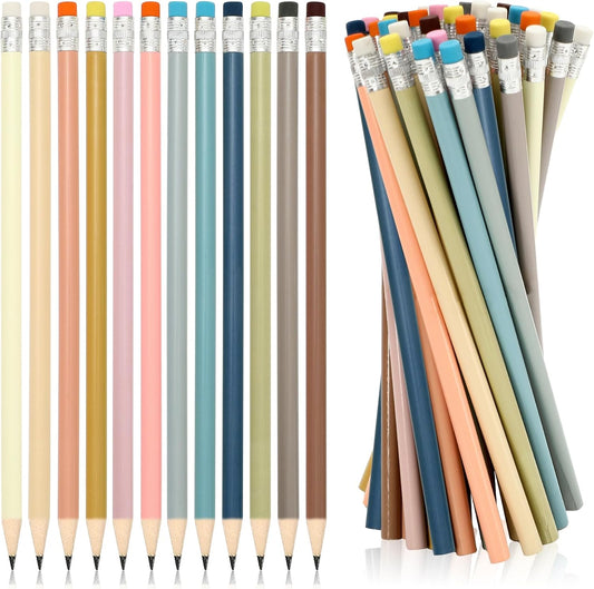 Whaline 48Pcs Colorful Pencils with Erasers Back to School Rainbow Color Wooden Pencil Unsharpened Writing Drawing Pencil for Students Graduation School Office Stationery Gift