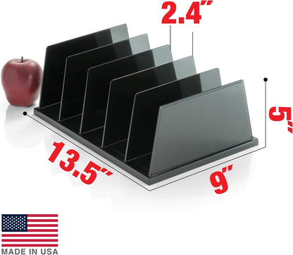Officemate Recycled Large Standard Sorter, 5 Compartments, 13.5 x 9 x 5 Inches, Black (26192)