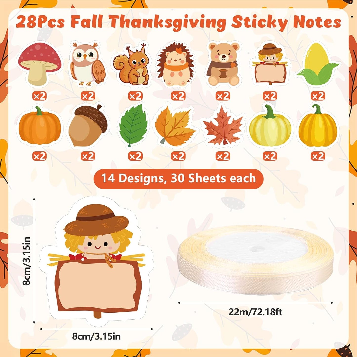 28 Sets Easter Sticky Notes Pads and Pens Set Corn Pumpkin Maple Leaf Acorn Shaped Notepads Harvest Memo Pads Self-Stick Notes Pads for School Office Supplies Fall Party Classroom Gifts