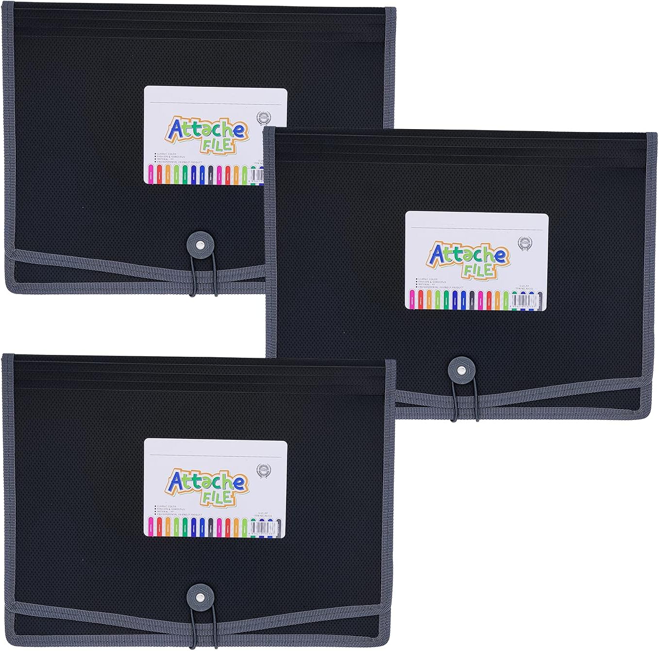 Expanding File Folder Document Organizer with Elastic Cord & Button Closure, Letter Size, 3.5" Expansion, Letter A4 Expandable File Folder for Home School Office Organization, 3 Pack