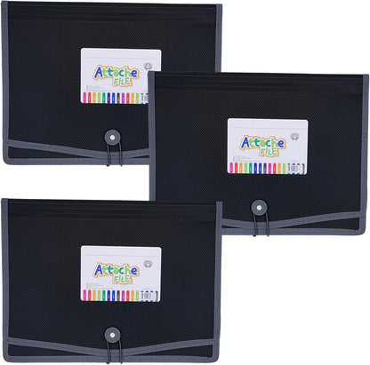 Expanding File Folder Document Organizer with Elastic Cord & Button Closure, Letter Size, 3.5" Expansion, Letter A4 Expandable File Folder for Home School Office Organization, 3 Pack