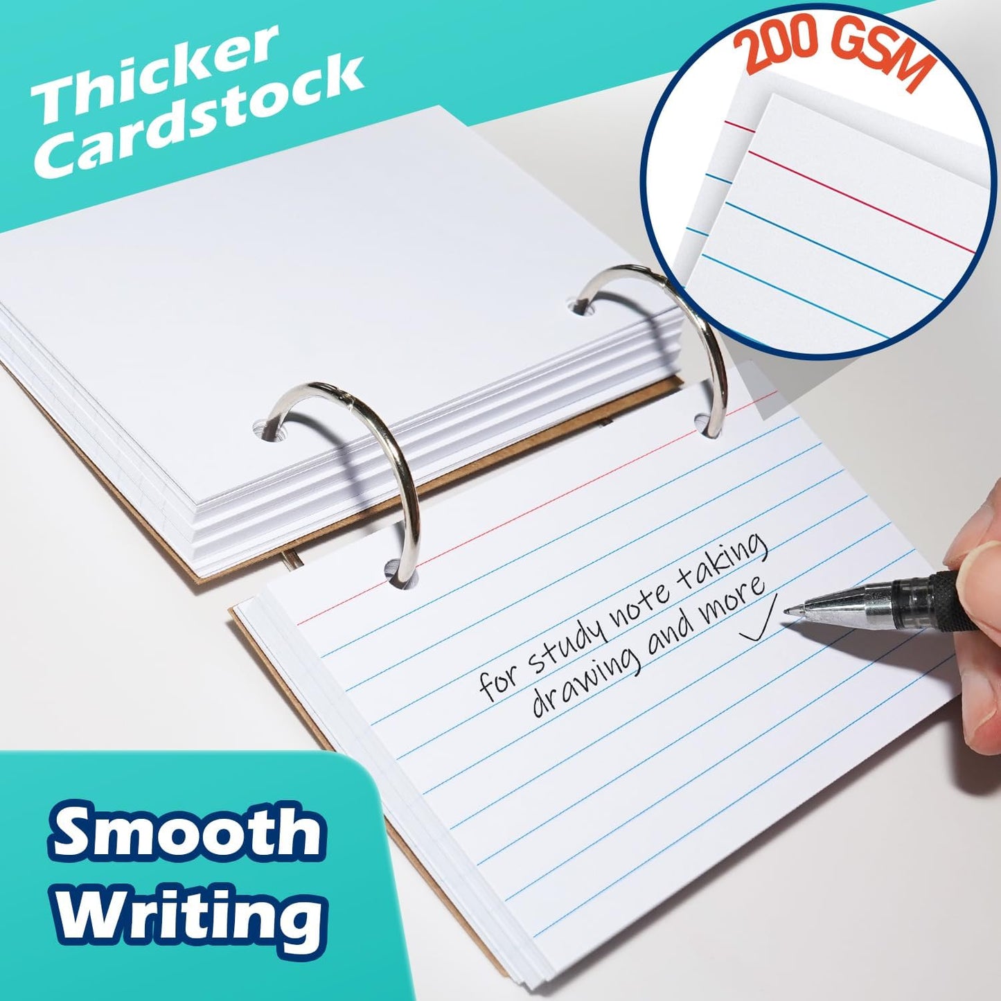 3x5 Lined Index Cards with Ring Binder Holder and Dividers, 100 Ruled Cards, Blue