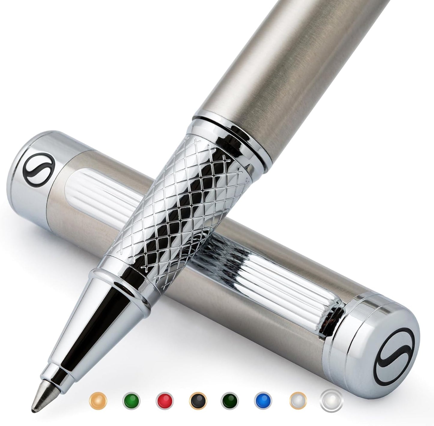 Scriveiner Midnight Blue Rollerball Pen - Stunning Blue Lacquer Luxury Pen, Chrome Finish, Schmidt Ink Refills, Men & Women, Professional, Executive Office, Nice Pen