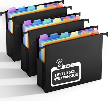 Uquelic Plastic Hanging File Folders Letter Size, 12 Pack Reinforced Heavy Duty Hang Folder with Movable Bright Dividers, Adjustable Tabs, 2" File Organizer for Filing Cabinet, School, Office