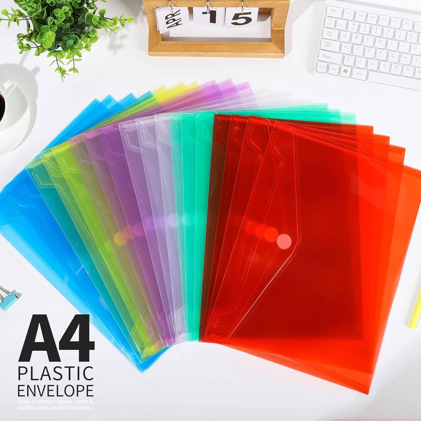 LEOBRO Plastic File Folders for Documents, 6 PCS Plastic Envelopes, Reusable Clear File Folders File Bags Document Holder, A4 Size