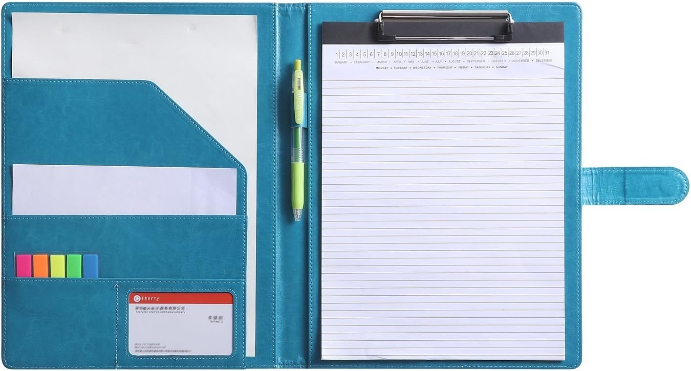Clipboard Folder Padfolio A4, Mymazn Writing Portfolios Faux Leather Clipboards with Cover for Legal Pad Holder Letter Size 8.5 x 11 for Business Conference Notepad Clip Board (Gray Green)