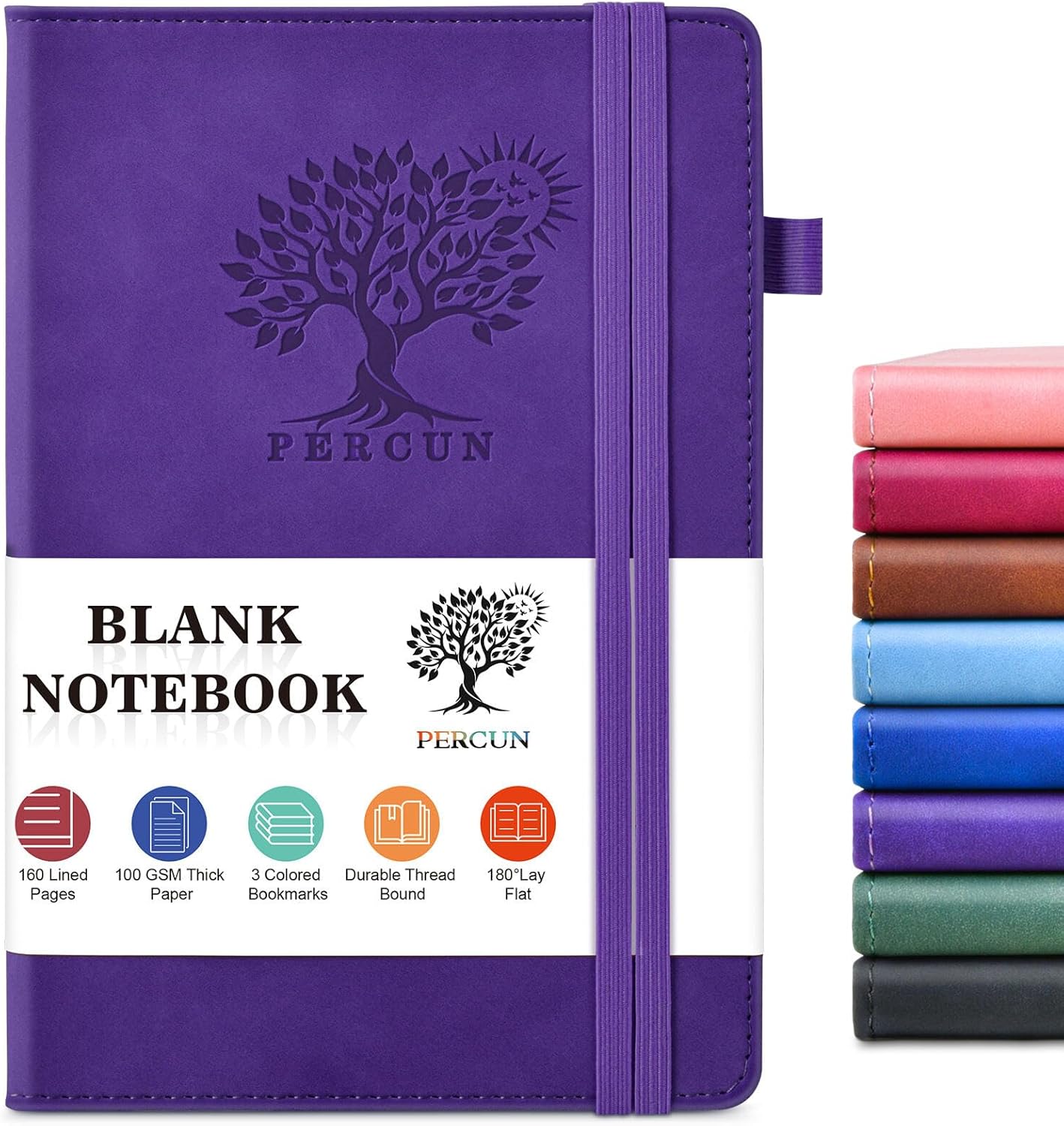 PERCUN Graph Paper Notebook, 160 Pages Grid Journal for women & men, A5 Hardcover Leather Graphing Notebook for School, Work, Travel, Note Taking 5.9”x8.5” (Black)