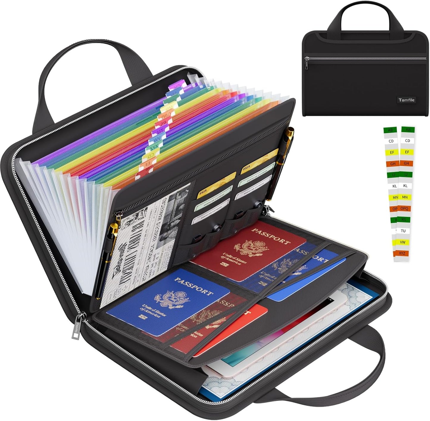 Tamfile Fireproof Accordion File Organizer with Handle, 13 Pocket Transparent Expanding File Folder with Zipper & Labels, File Folder with Multi-Pockets Paper Organizer Folder for Letter A4 Files