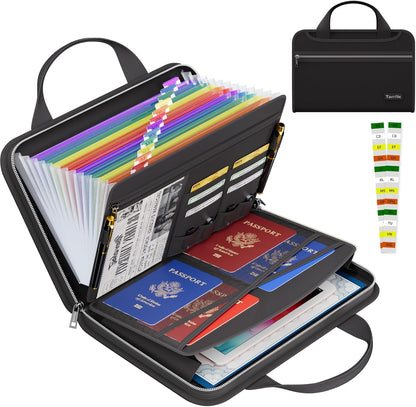 Tamfile Fireproof Accordion File Organizer with Handle, 13 Pocket Transparent Expanding File Folder with Zipper & Labels, File Folder with Multi-Pockets Paper Organizer Folder for Letter A4 Files