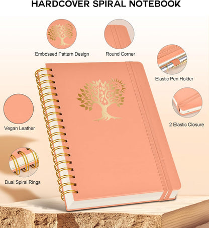 Spiral Notebook Journal for Women Men, 300 Numbered Lined Pages, College Ruled, A5 Hardcover Spiral Bound Notebook for School, Work, Note Taking Writing, Leather Spiral Journal Medium 5.9"x8.5"