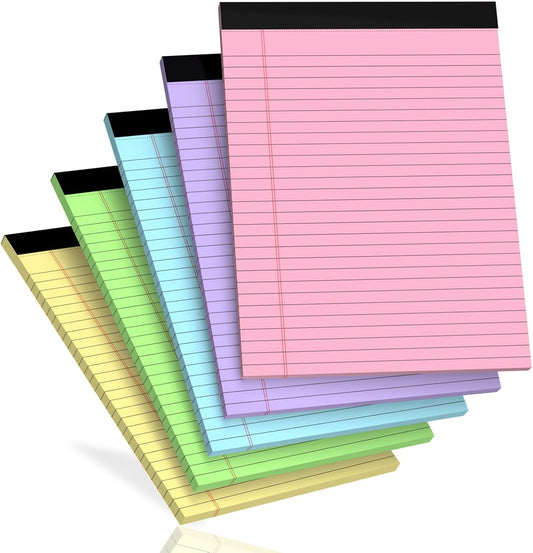 6 pcs Note Pads Legal Pads 5x8, Notebook College Ruled, Colored Legal Notepads, 6 Pack Micro Perforated Writing Pads, Lined Paper Pads, Pad of Paper for Office Home School, 30 Sheets/Pack