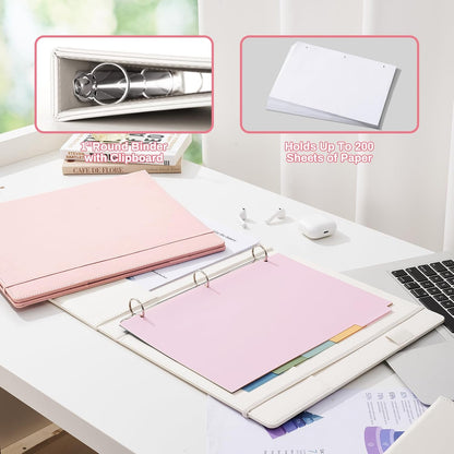 Aesthetic 3 Ring Binder 1 Inch Cute Three Round Rings Binders with Dividers Suitable for 8.5 x 11 Letter Size Paper Loose Leaf Binder with 2 Pockets for School Work