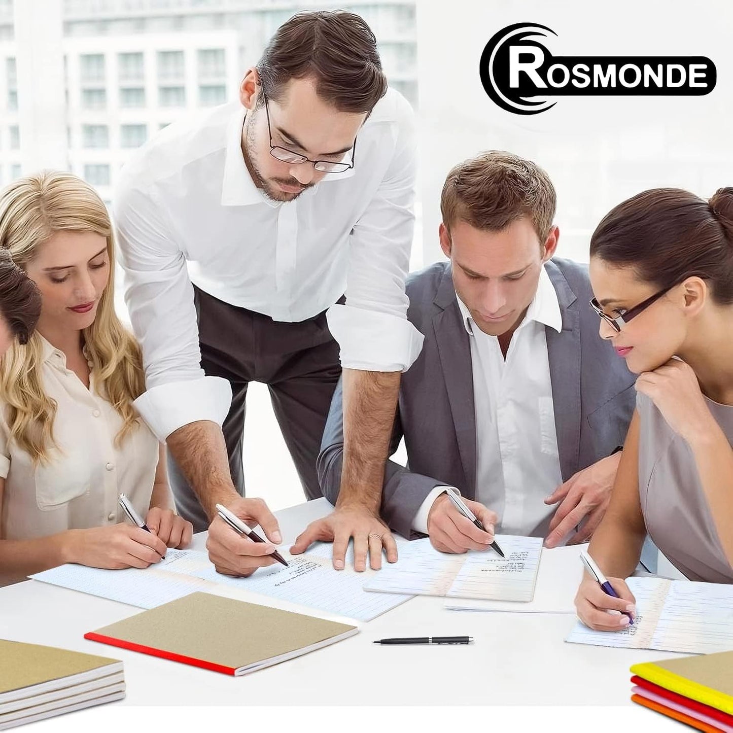 Rosmonde College Ruled Composition Notebooks 5 Pack, 200 Pages (100 Sheets), 9-3/4" x 7-1/2", White & Black Marble Composition Book, Hard Cover, Sturdy Sewn Binding, School, College & Office Supplies