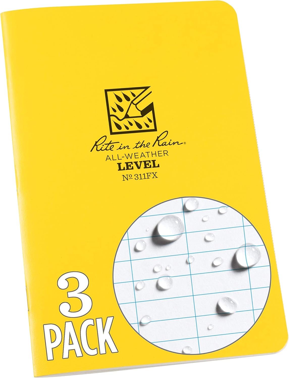 Rite In The Rain Weatherproof Stapled Notebook, 4.625" x 7", Orange Cover, Universal Pattern, 3 Pack (No. OR71FX)
