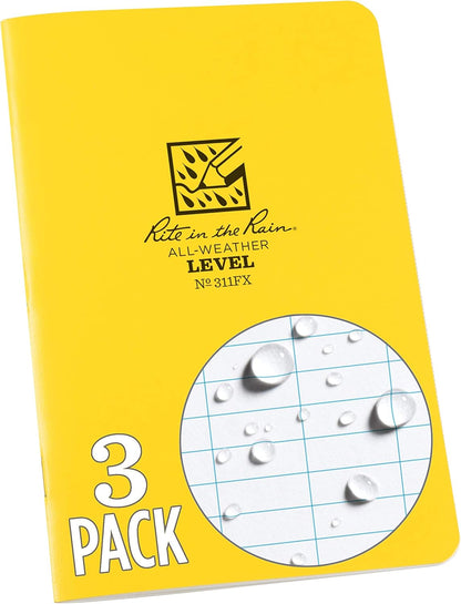 Rite In The Rain Weatherproof Stapled Notebook, 4.625" x 7", Orange Cover, Universal Pattern, 3 Pack (No. OR71FX)