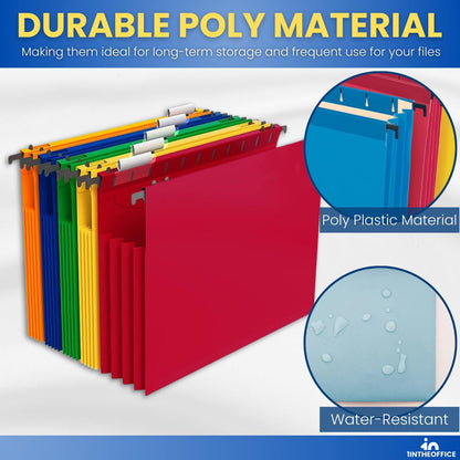 1InTheOffice Poly Expanding Hanging File Folders Letter Size, Hanging File Pocket, File Cabinet Dividers, Assorted, 5/Pack