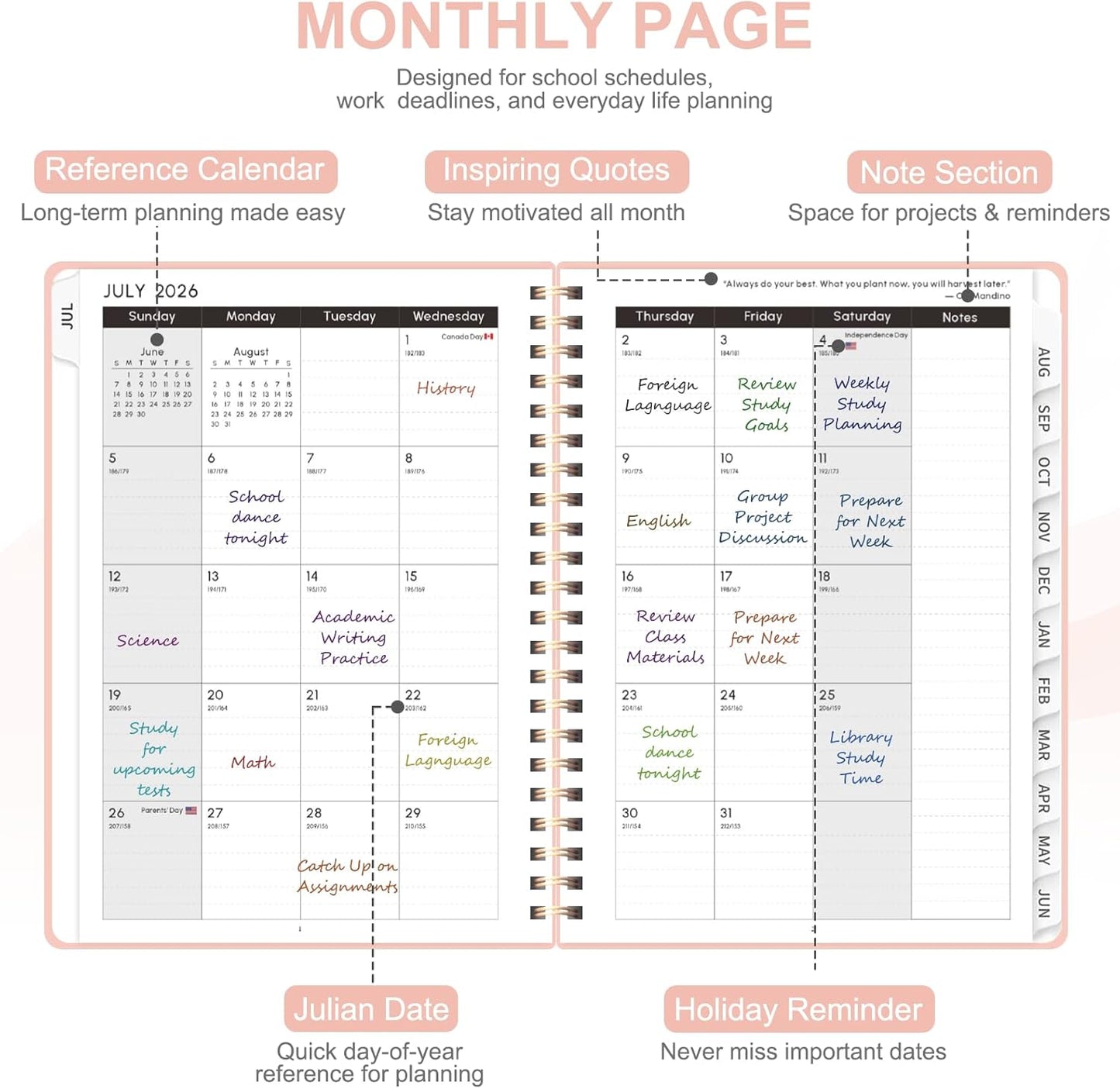 Planner 2026-2027, Weekly and Monthly Academic Year Calendar Planner, July 2026 - June 2027, Daily Agenda Book for Office School Supplies, A5(6.3'' x 8.5'')