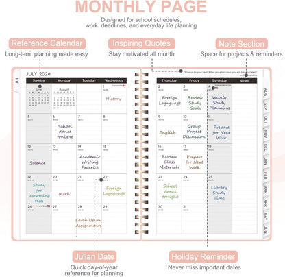 Planner 2026-2027, Weekly and Monthly Academic Year Calendar Planner, July 2026 - June 2027, Daily Agenda Book for Office School Supplies, A5(6.3'' x 8.5'')