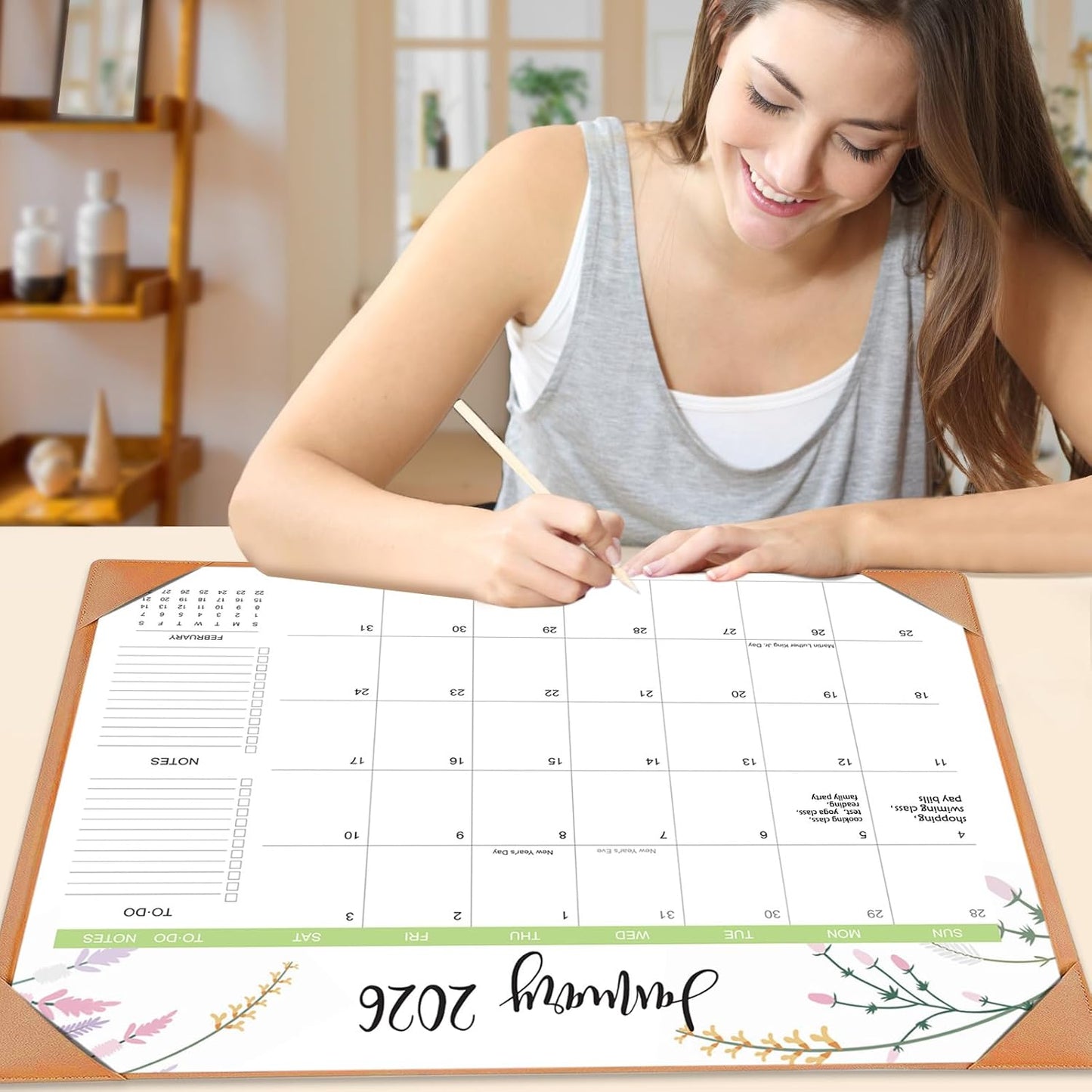 Desk Calendar 2026 with Desk Mat – 22" x 17" Large Desk Pad Calendar Runs from January 2026 to June 2027, Floral Design Desktop Calendar with To Do List, Personal Desk Calendar Planner for Home, Office