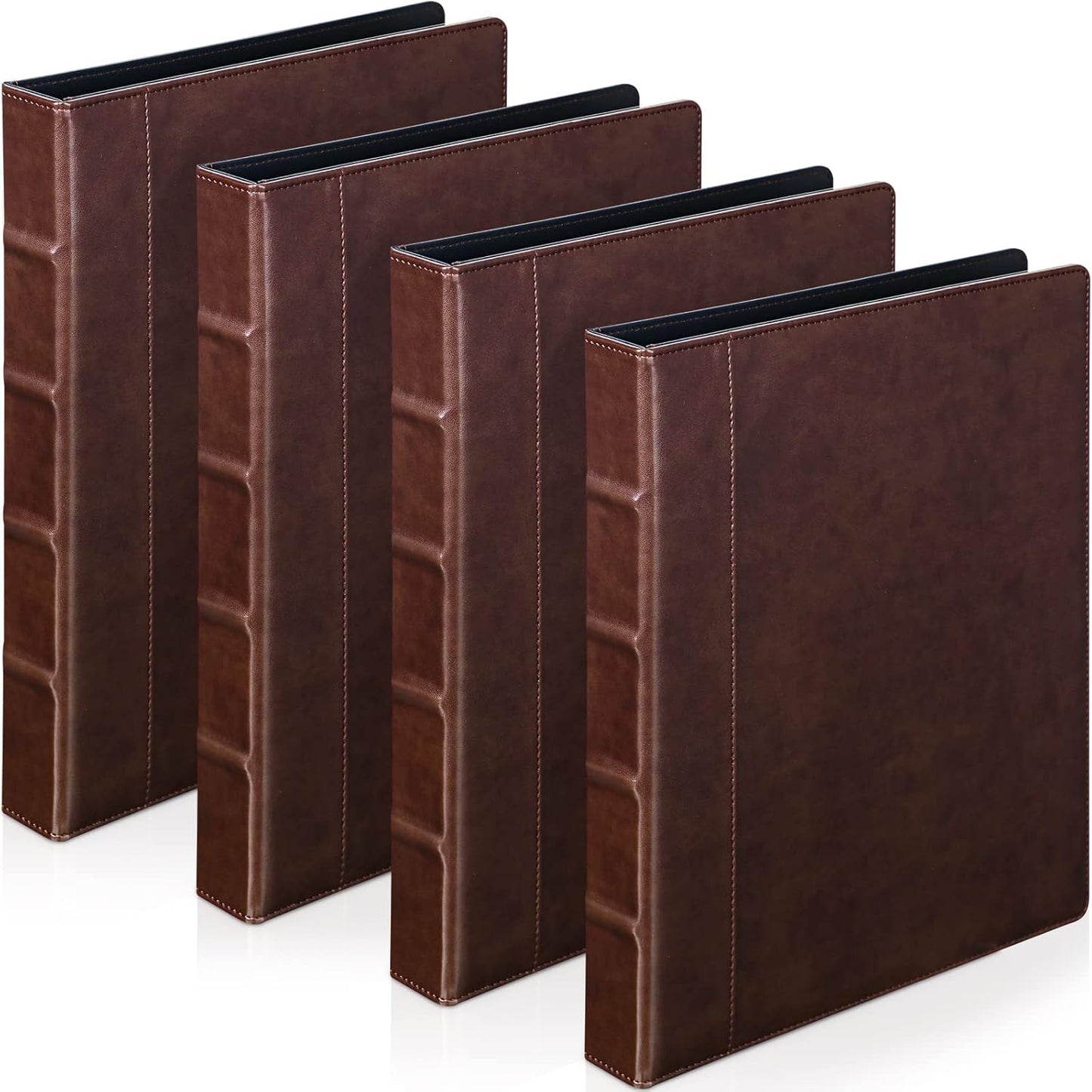 Yexiya 4 Pcs Vintage Hardback 3 Ring Binder Planner Portfolio Leather Round Ring Binder Organizer Holds 200 Sheets with 2 Inner Pockets, 13 x 10 Inch(1 Inch,Black)
