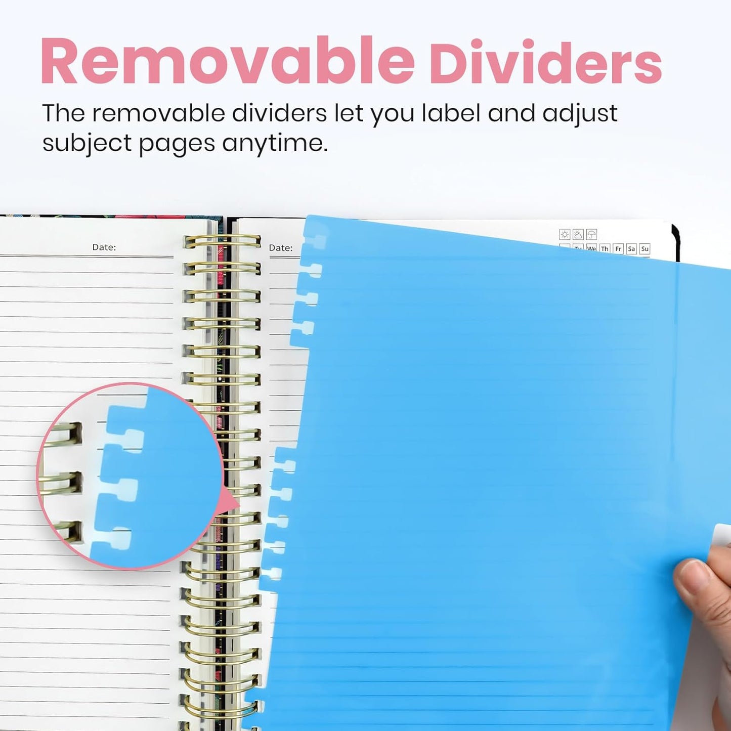 Large Spiral Notebook with Dividers & Tabs, 8.5" x 11" Hardcover 5 Subject Notebook for Work, 280 pages, College Ruled, Cute Journal for Women, Perfect for Study & Office Note Taking, Garden