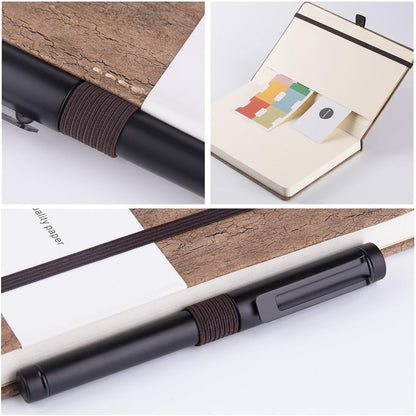 Lemome Thick Classic Notebook with Pen Loop A5 College Ruled Hardcover Writing Notebook with Pocket + Page Dividers Gifts, Banded, Large, 180 Pages, 8.4 x 5.7 in