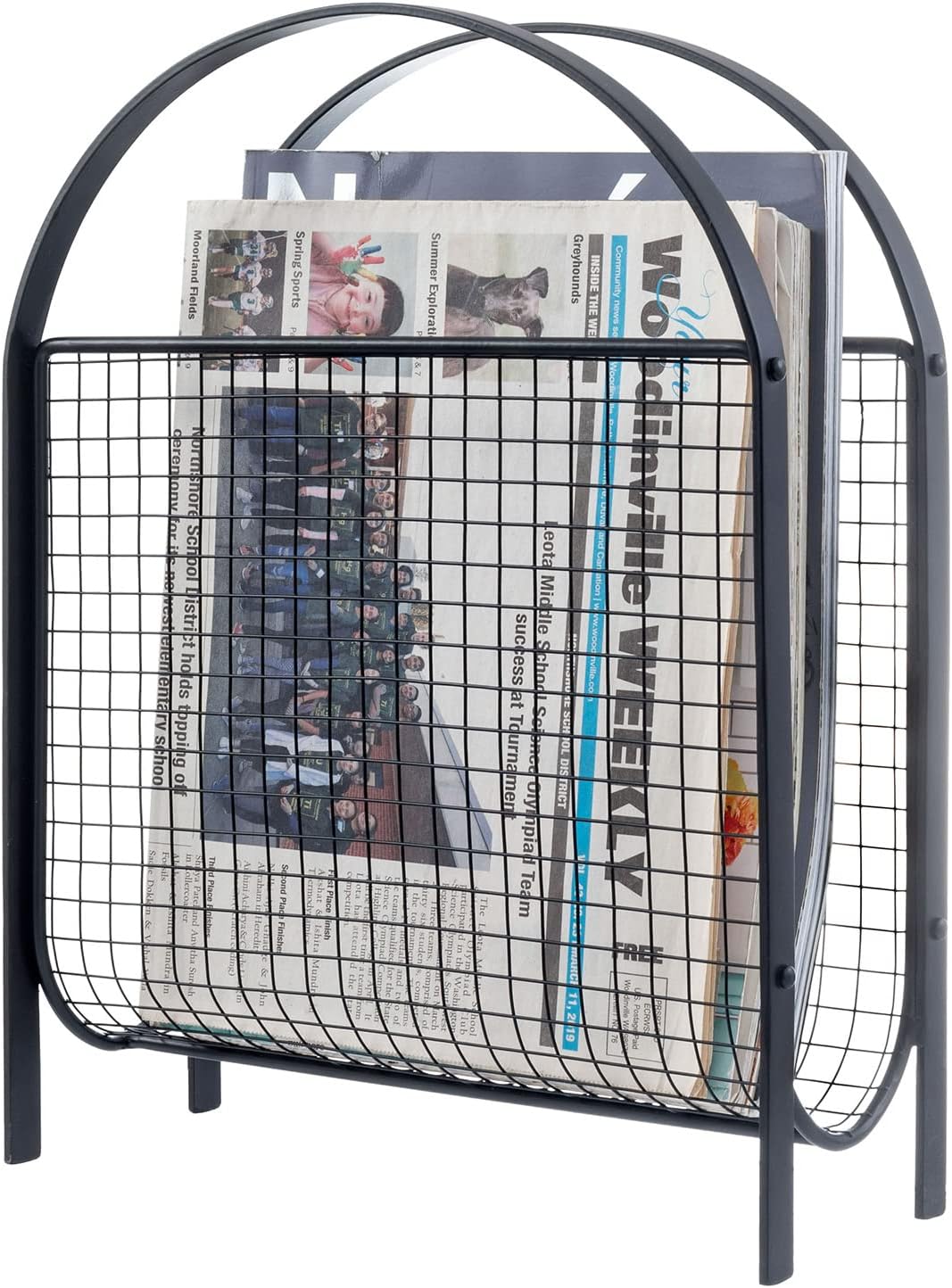 MyGift Magazine Rack, Floor Freestanding Magazine Holder for Bathroom Bedroom Office, Books Newspapers File Mail Organizer, Mid Century Modern Decor Wire Storage for Tablets and Documents