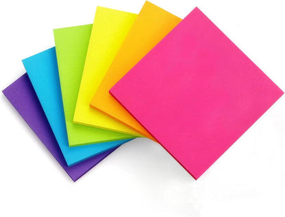 6 Pack Bright Color Sticky Notes 3x3 Inch, 100 Sheets/Pad 600 Total, Adhesive Memo Pads for Office School Home Organization