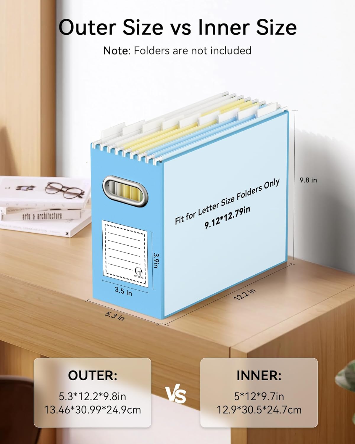 Oterri File Organizer Box, Portable Collapsible Cardboard File Folder Organizer with Handle for Letter Size Hanging Files, Document Storage Box for Home Office & Classroom (4 Packs, Black)