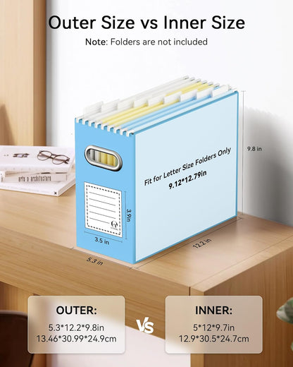 Oterri File Organizer Box, Portable Collapsible Cardboard File Folder Organizer with Handle for Letter Size Hanging Files, Document Storage Box for Home Office & Classroom (4 Packs, Black)