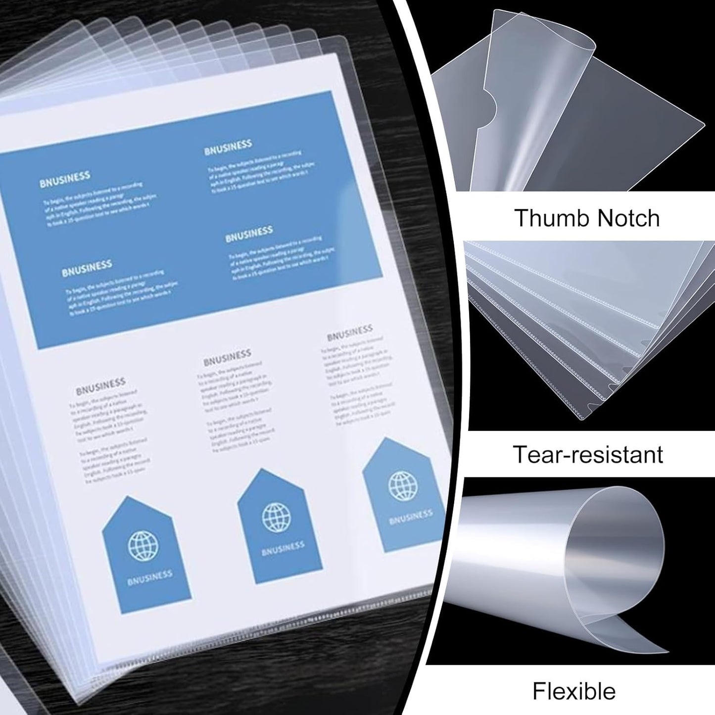 15 Pack Clear Document Folder, 12" x 17" Plastic Folders Sleeves, L-Type Documents Project Pockets, Transparent Paper Poly Jacket Sleeves Holder