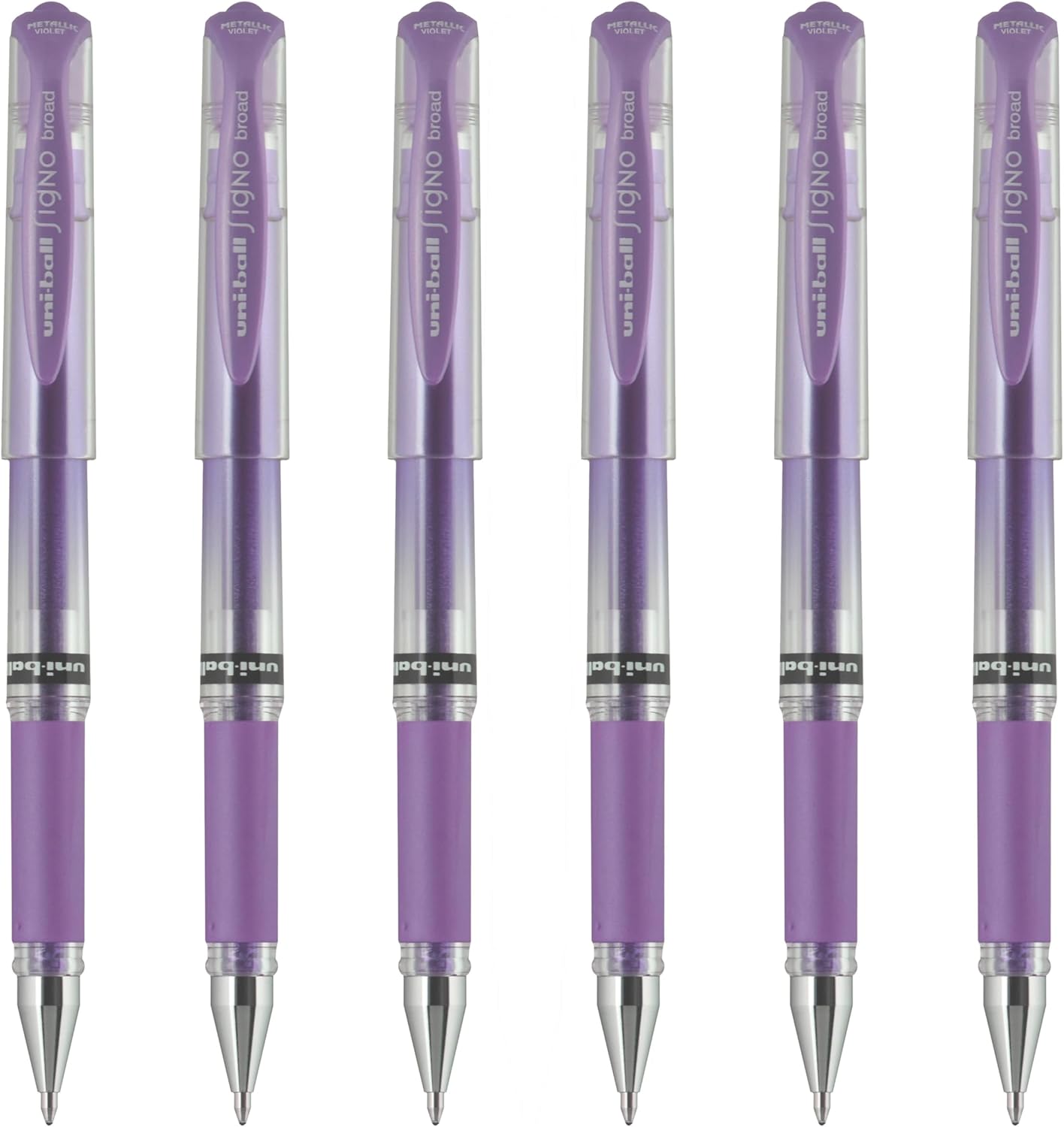 uniball Signo Gel Impact Pens, Bold Point (1.0mm), Metallic Pink Ink, 6 Pens