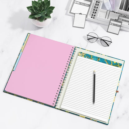 Rimilak Spiral Clipboards Folio with Refillable Lined Notepad, 14.5 x 9.8 In, Hardcover Cover with 5 Interior Pockets, Elastic Band and Pen Loop Series. Cute Stylish Clipfolio, Daisy Flower