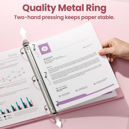 SUNEE 3 Ring Binder 2 Inch, Clear View Binder Three Ring PVC-Free (Fit 8.5x11 Inches) for School or Office Supplies, Light Purple, 1 Pack