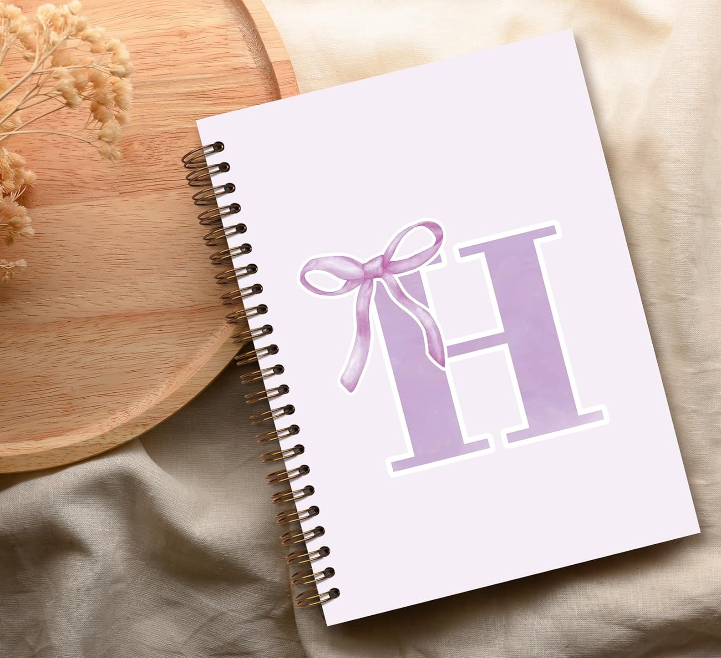 Blue Bow Journal Notebook for Girls,Initial H Journals Personalized Diary Gifts for Teen Girl Kids,Monogrammed Gifts for Women,Trendy Coquette Cute Hardcover Spiral Notebook 5.5 x 8.3 - Colors A