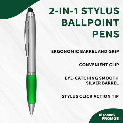 DISCOUNT PROMOS Custom Stylus Ballpoint Pens Set of 10/50/100, Personalized Bulk Pack - Black Ink, Great for Office, School, Business, Tradeshows, Events - Purple