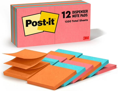 Post-it Pop-up Notes, 12 Sticky Note Pads, 3 x 3 in., School Supplies, Office Products, Accordion Sticky Notes Work with Pop-Up Note Dispenser, Poptimistic Collection